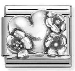 330101/74 Classic OXIDIZED,S/steel 925 sterling silver Heart with flowers