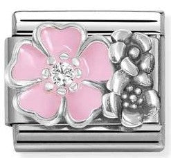 330325/02 Classic SYMBOLS OX.steel, enamel, cz, 925 silver ROSE flower with flowers