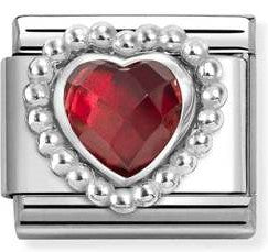 330605/005 Classic FACETED STONES, steel, 925 silver HEART with DOTS RICH SETTING RED