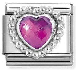 330605/030 Classic FACETED STONES, steel,925 silver HEART with DOTS RICH SETTING FUCHSIA