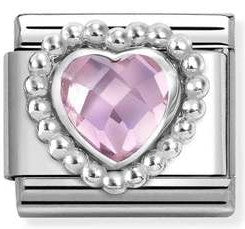 330606/003 Classic FACETED CZ, steel, 925 silver HEART with DOTS RICH SETTING PINK