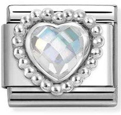 330606/010 Classic FACETED CZ, steel,925 silver HEART with DOTS RICH SETTING White