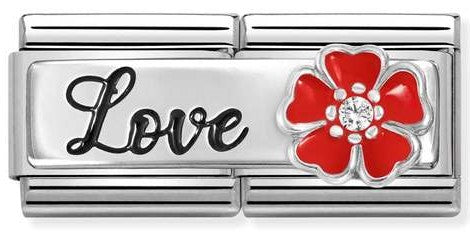 330734/14 DOUBLE Classic DETAILED steel, enamel, cz,925 sterling silver Love with flower
