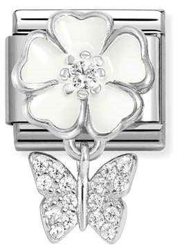 331814/05 Classic CHARMS steel, 925 silver, enamel, cz White flower with butterfly
