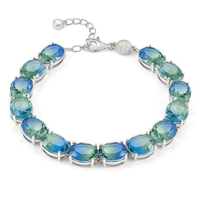 SYMBIOSI bracelet 925 sterling silver BICOLOR stones (E) LIGHT BLUE-GREEN fin. Silver