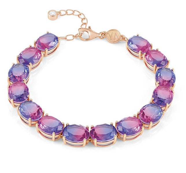 SYMBIOSI bracelet 925 sterling silver and BICOLOR stones (E) PINK-PURPLE fin. Pink gold