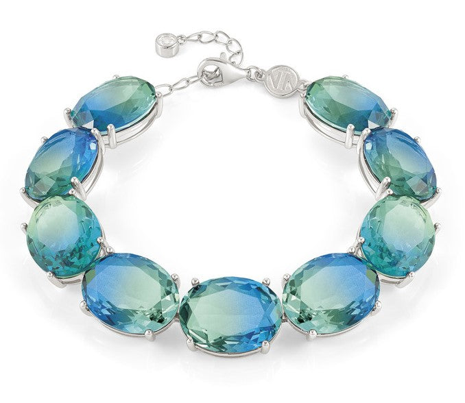 SYMBIOSI bracelet 925 sterling silver BICOLOR stones (LARGE) (E) LIGHT BLUE-GREEN fin. Silver