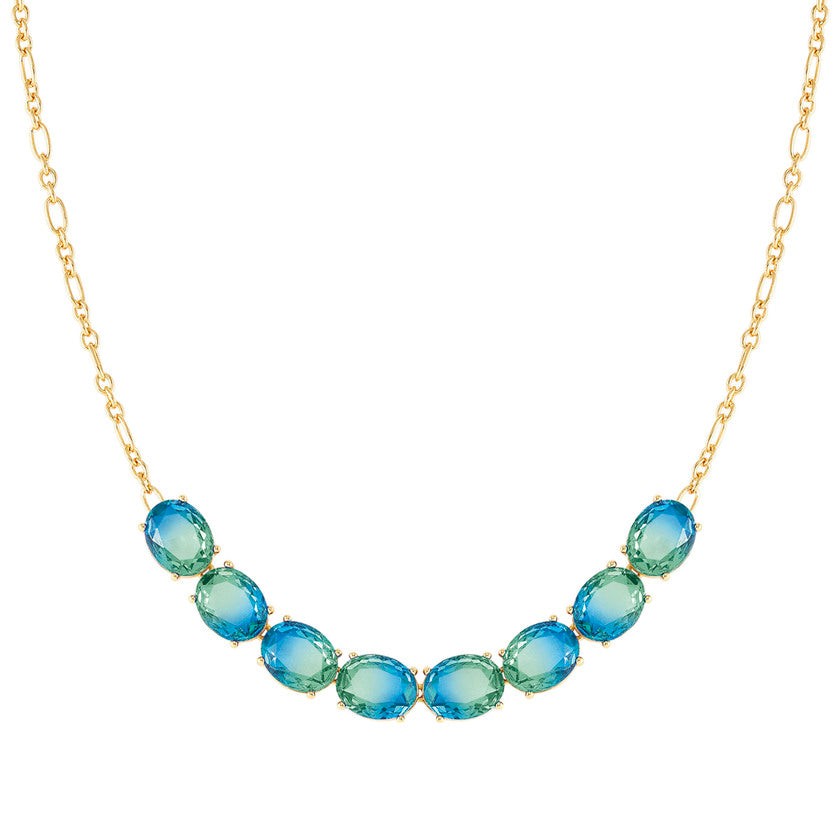 SYMBIOSI necklace 925 sterling silver, BICOLOR stones (E) LIGHT BLUE-GREEN fin. Yellow g