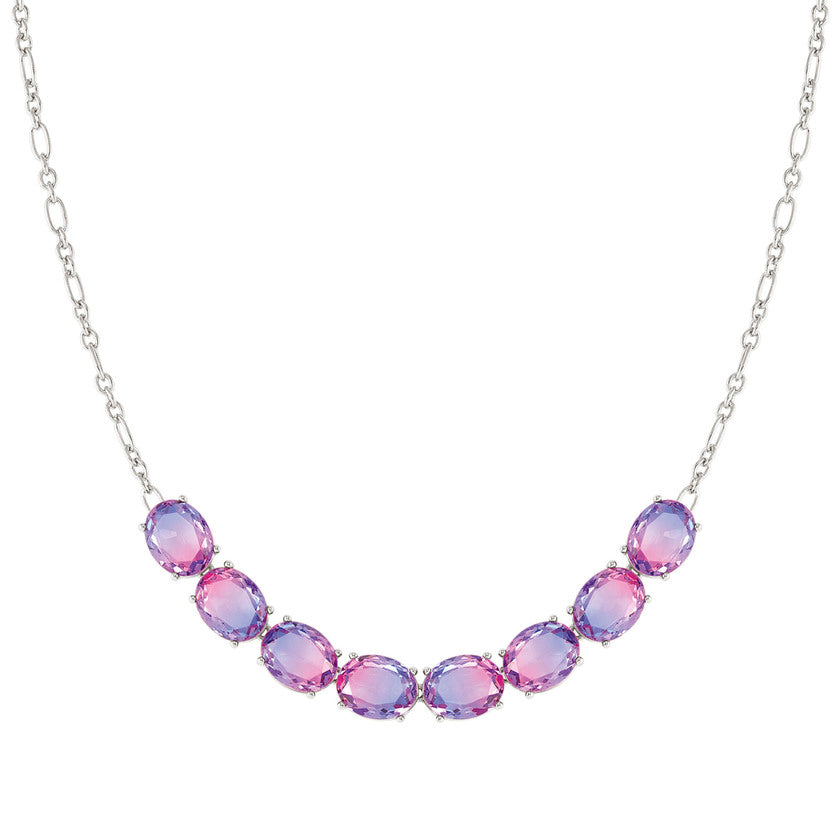 SYMBIOSI necklace 925 sterling silver BICOLOR stones (E) PINK-PURPLE fin. Silver