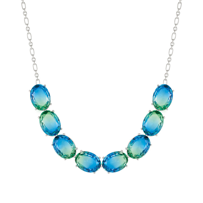 SYMBIOSI necklace 925 sterling silver, BICOLOR stones (LARGE) (E) LIGHT BLUE-GREEN fin. Silver