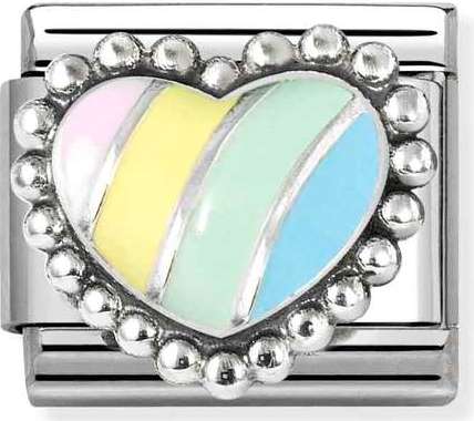 330204/37 Classic ,steel, enamel ,925 sterling silver multicolour striped heart