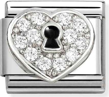 330328/09 Classic steel, Cz , 925 silver CZ Heart with Keyhole Lock