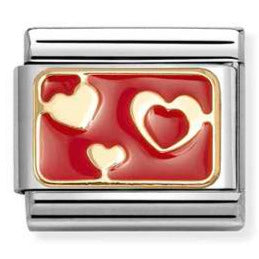 030284/74 Classic PLATES steel , enamel and 18k gold Various red hearts
