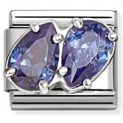 330329/13 CL steel, CZ and 925 sterling silver BLUE double drops