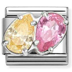 330329/17 CL steel, CZ and 925 sterling silver YELLOW-PINK double drops