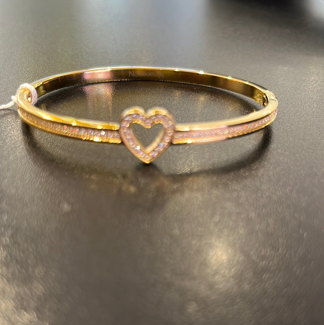 PRETTY BANGLES bracelet, steel, cz SYMBOLS SMALL SIZE Gold Heart