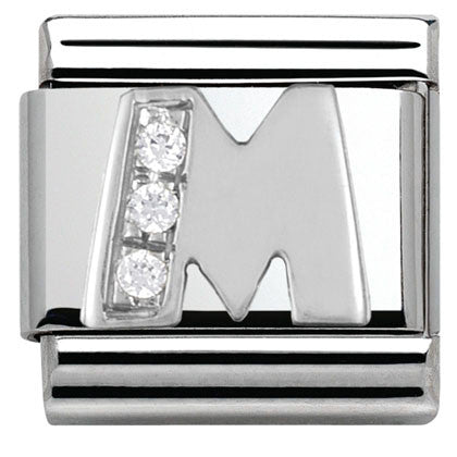 330301/13 Classic LETTER M S/Steel. Cub. zirc,925 silver