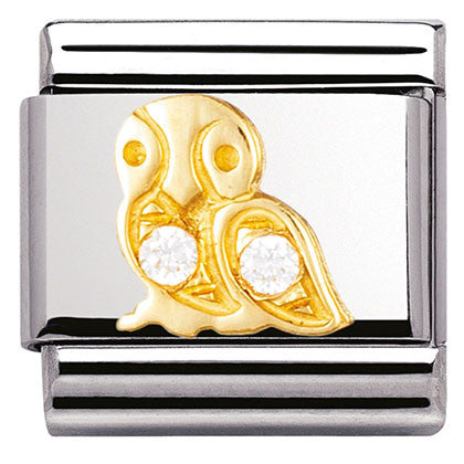 030303/01 Classic S/steel, Bonded Yellow Gold CZ White owl
