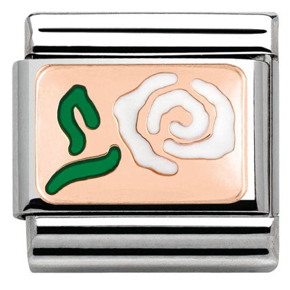 430201/09 Classic PLATES,S/steel, Bonded Rose Gold, enamel White Rose
