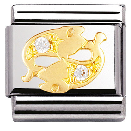 Classic ZODIAC S/Steel,Bonded Yellow Gold, CZ, Pisces