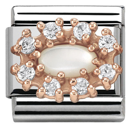 430308/12 Classic STONES,S/Steel,CZ, 9k gold WHITE MOTHER OF PEARL
