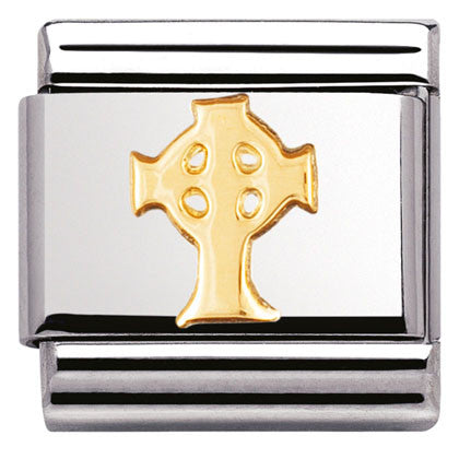 030119/01 Classic CELTIC,S/steel,bonded yellow gold Celtic Cross