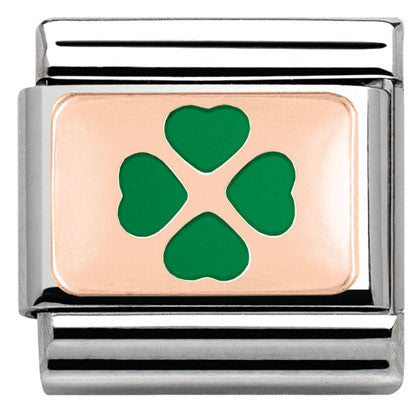 430201/08 Classic PLATES S/Steel, Bonded Rose Gold,enamel Green Four-Leaf Clover