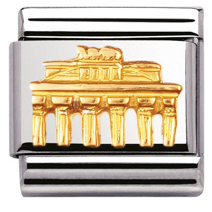 030126/02 Classic RELIEF GERMAN SYMBOLS,S/Steel,bonded yellow gold Brandenburg Gate