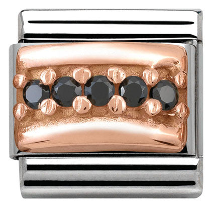 430304/10 Classic ENGRAVED PAVE,S/steel,9K rose gold,CZ Black CZ