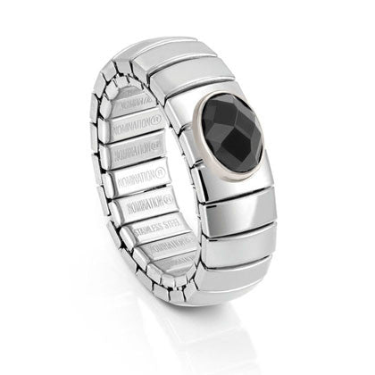 XTE stainless steel? sterling silver and FACETED stone ring 011 Black