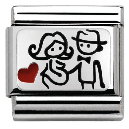330208/13 OXIDIZED PLATE steel, enamel, 925 silver Expectant Mom