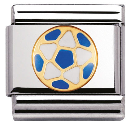 030204/13 Classic Sport Blue White football,with enamel and bonded yellow gold