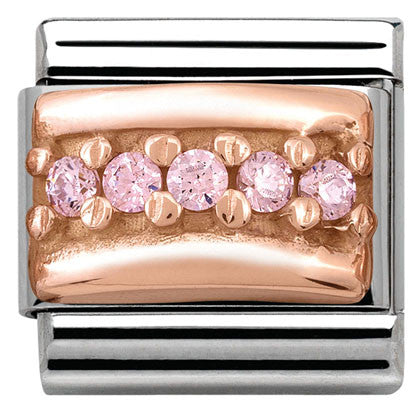 430304/06 Classic ENGRAVED PAVE.S/steel,9K rose gold, CZ Pink CZ