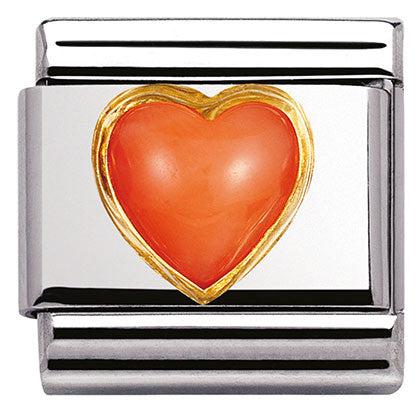 030501/10 Classic STONES HEARTS,S/Steel,Bonded Yellow Gold PINK CORAL