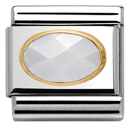 030502/25 Classic oval hard stones,S/steel,Bonded Yellow Gold Faceted White Jade