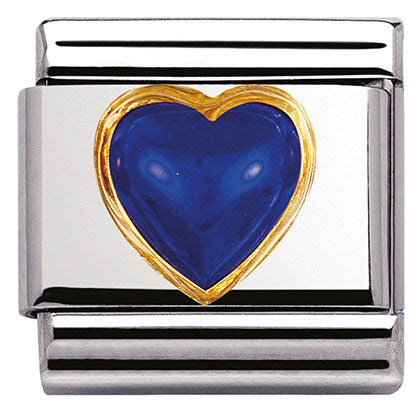 030501/09 Classic STONES HEARTS,S/Steel,Bonded Yellow Gold LAPIS