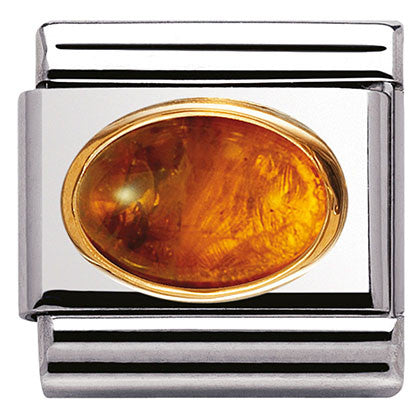 030502/01 Classic oval hard stones, s/steel,Bonded Yellow Gold AMBER