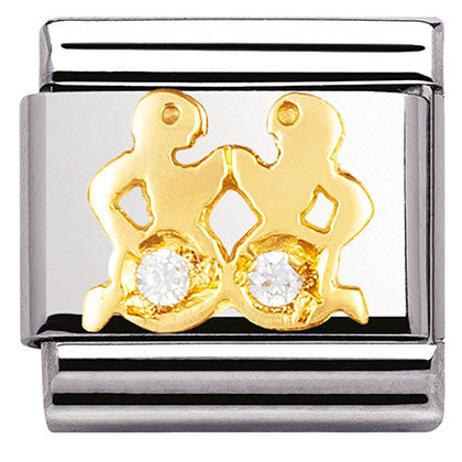 Classic ZODIAC S/Steel,Bonded Yellow Gold, CZ, Gemini