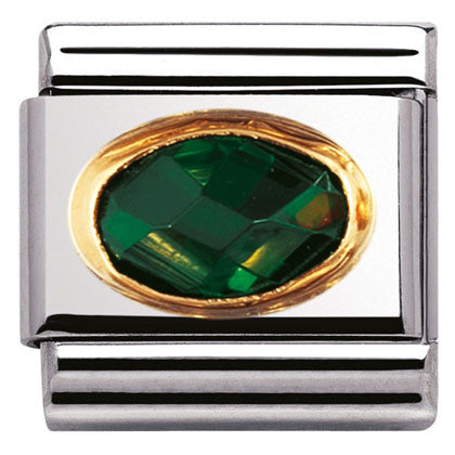 030601/027 Classic FACETED CZ stone,Emerald Green S/Steel, Bonded Yellow Gold