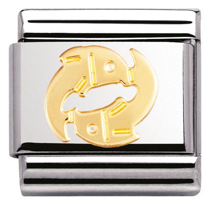 030104/12 Classic ZODIAC,S/Steel, Bonded Yellow Gold Pisces
