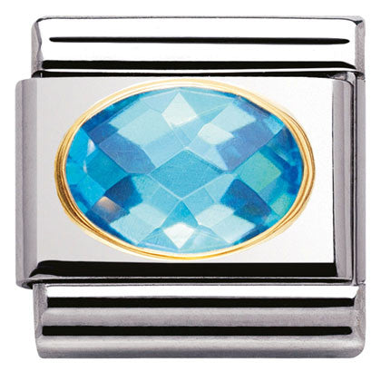 030601/006 Classic FACETED CZ Light Blue S/Steel, Bonded Yellow Gold