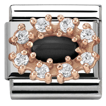 430308/02 Classic STONES, S/steel,CZ, 9k gold BLACK AGATE