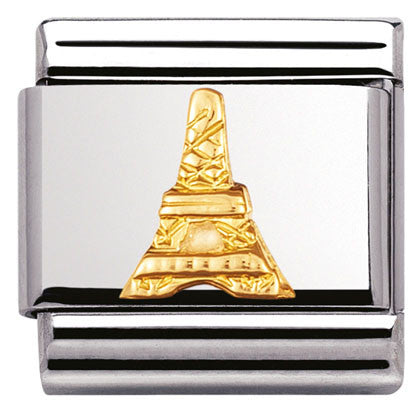 030123/15 Classic RELIEF MONUMETS , S/Steel,bonded yellow gold Eiffel Tower (France)