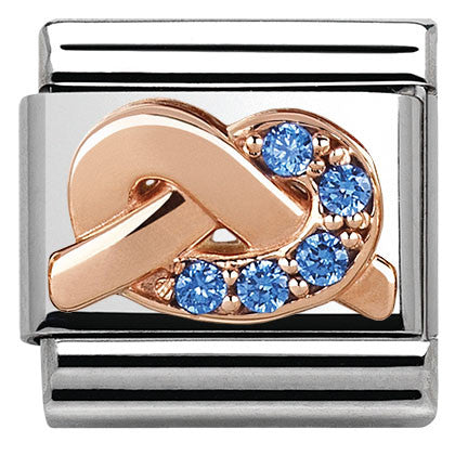 430302/10 Classic S/steel,Rose Gold,CZ knot LIGHT BLUE
