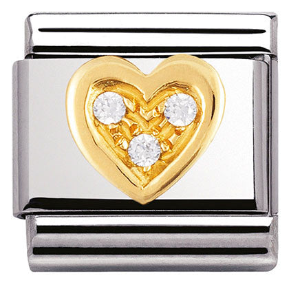 030311/11 Classic LOVE.S/Steel. Bonded Yellow Gold, CZ WHITE heart