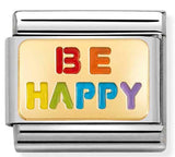030263/18 Classic PLATES steel,enamel,yellow gold BE HAPPY rainbow