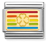 030263/25 Classic PLATES steel,enamel,1yellow gold Rainbow FOUR-LEAF CLOVER flag