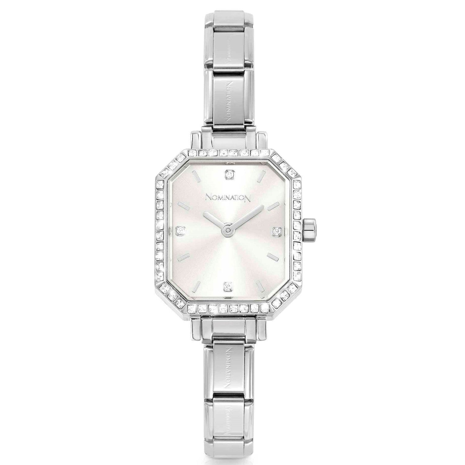 PARIS watch, steel strap, RECTANGULAR cz Silver 076036/017