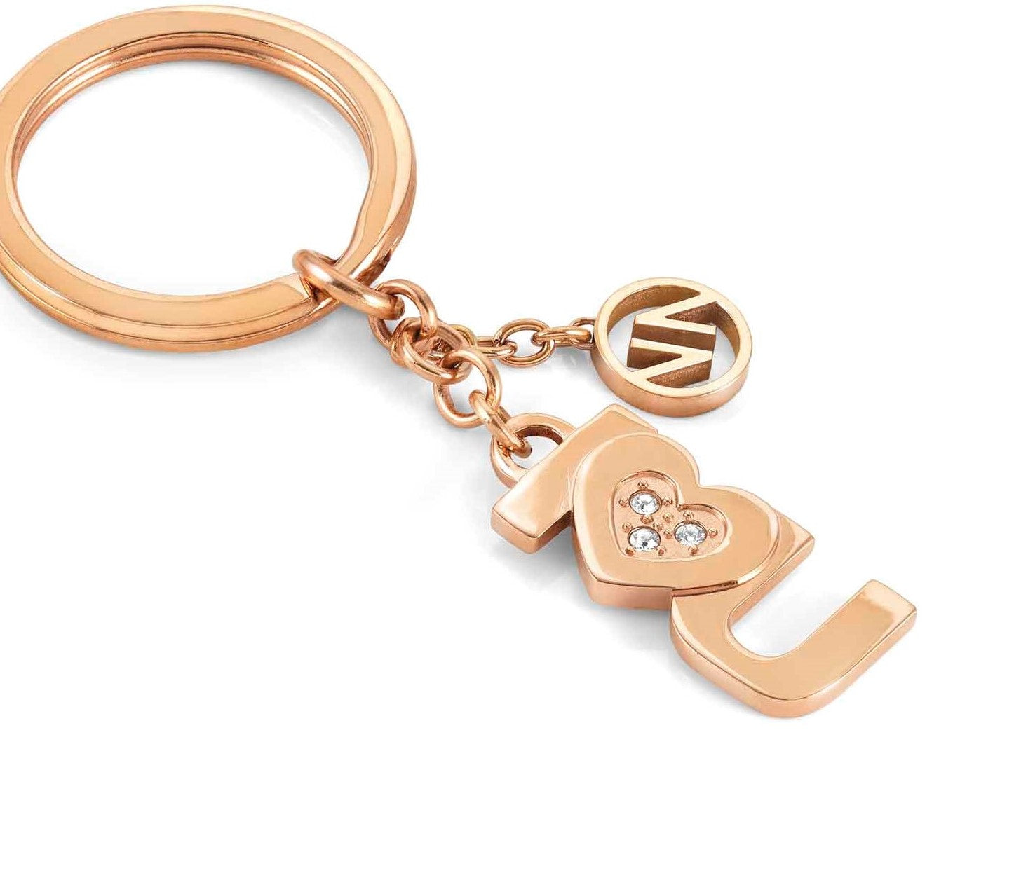 KEYRINGS key ring in steel and crystals (032_I love you Rose Gold)