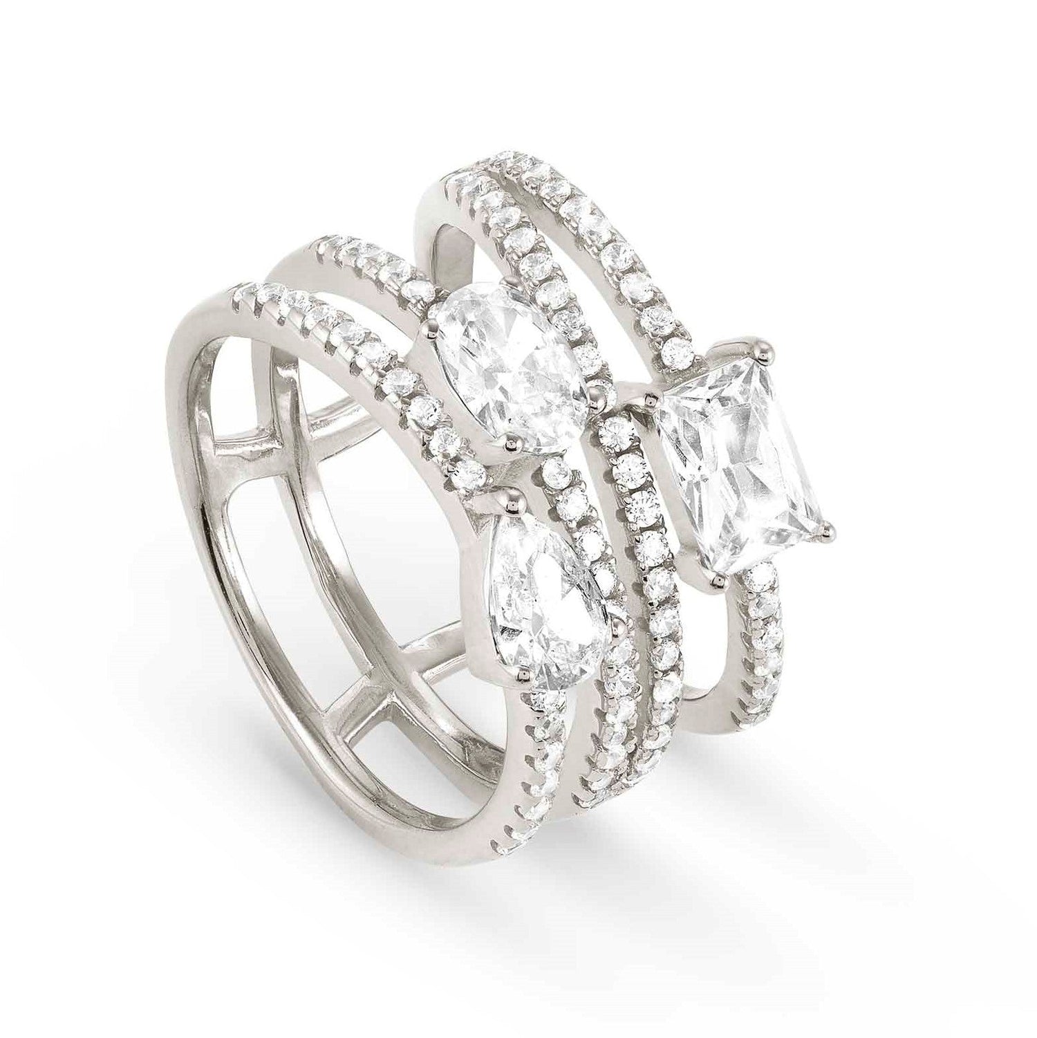 COLOUR WAVE ring 925 silver, CZ, WHITE Silver finish Size 15 149800/008/006
